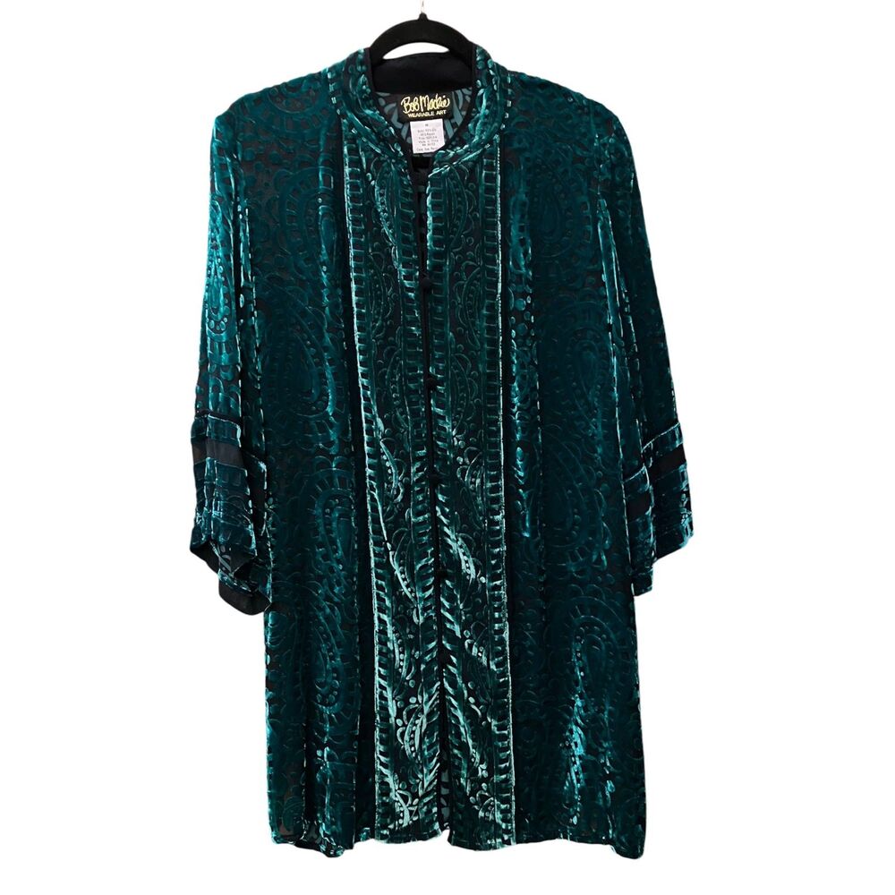 Bob Mackie Wearable Art silk blend velvet burnout button front kimono jacket
